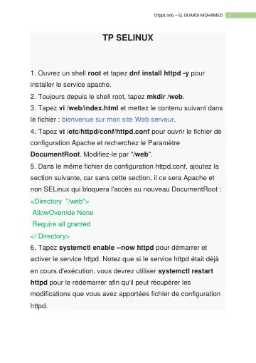 Première page : TP SELINUX