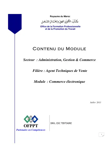 Première page : Module 21. Initiation au commerce électronique - دروس التكوين المهني | Cours OFPPT Academy, Examen, EFM et offre