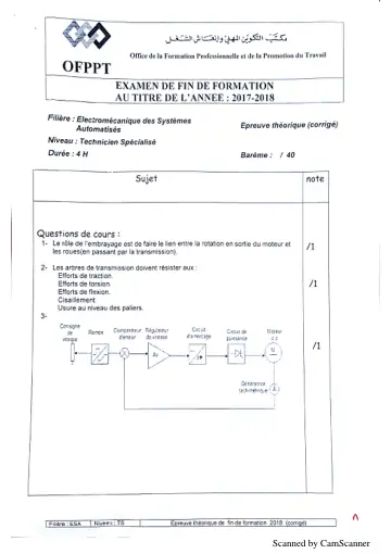 Première page : corrige examen de fin de formation 2018 ts esa theorique