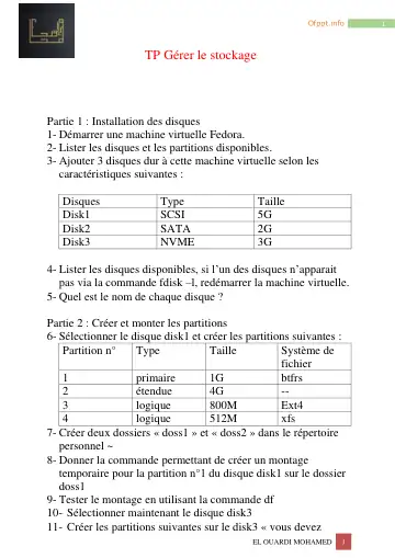 Première page : TP1 Gerer Disques