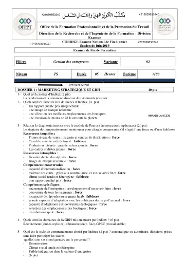 Première page : Corrigé EFF 2019 V2