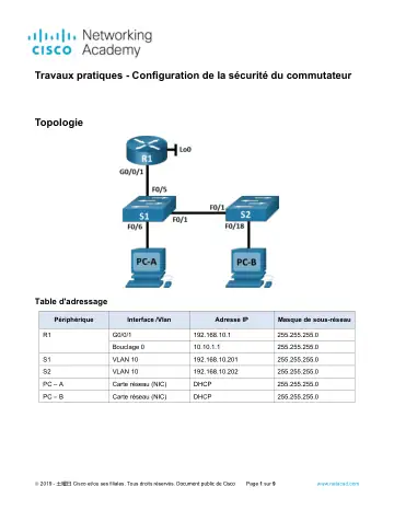 Première page : 11.6.2 Lab Switch Security Configuration