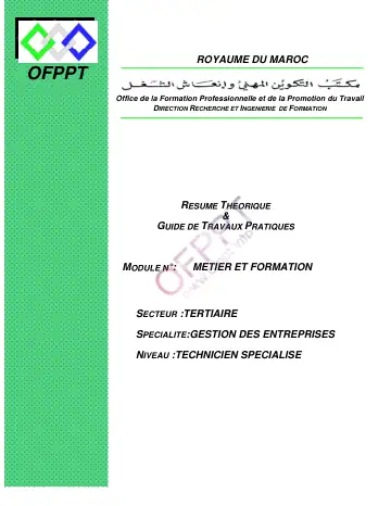 Première page : Module 1. Métier et Formation - دروس التكوين المهني | Cours OFPPT Academy, Examen, EFM et offre