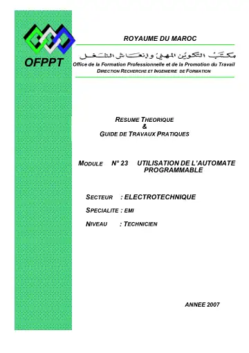Première page : M23 Utilisation de lautomate programme