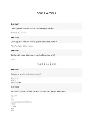 Première page : Serie 1 Exercices