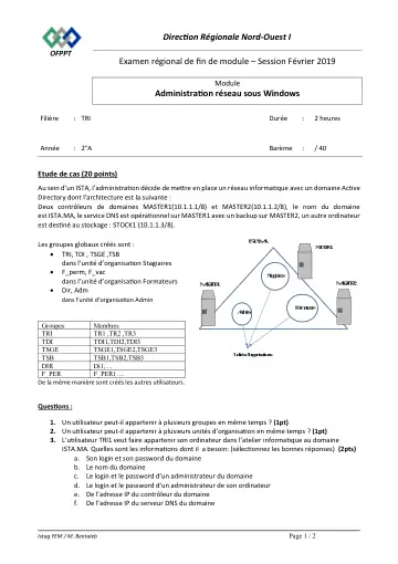 Première page : EFM régional Administration réseau sous Windows 2019 Rabat-salé