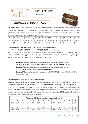 Première page : DM Code de Cesar 4eme