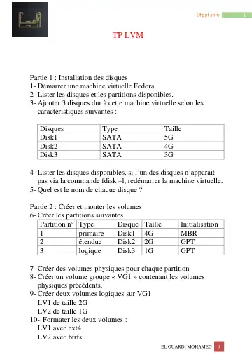 Première page : TP2 Gerer Disques