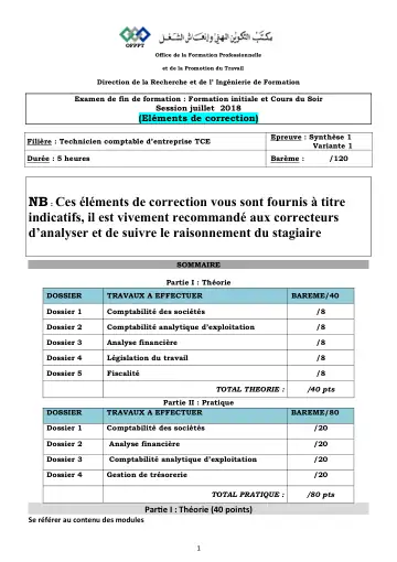 Première page : TCE EFF S1 V1 Correction