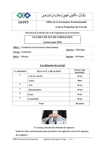 Première page : TSB EFF Corrigé TH FF TSB 22 06 2018