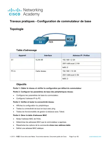 Première page : 1.1.7 Lab Basic Switch Configuration