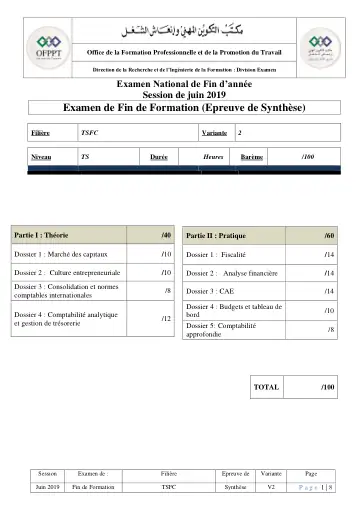 Première page : examen de fin de formation tsfc session de juin 2019 synthese variante 2