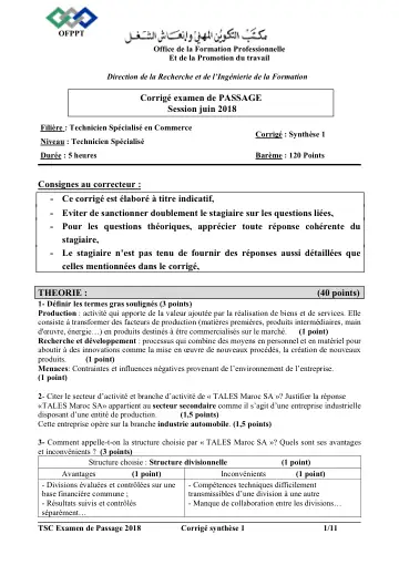 Première page : CORRIGE TSC Passage 2018 SYNTHESE 1