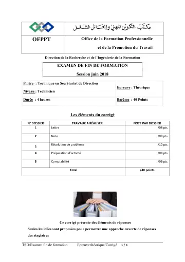 Première page : TSD EFF Corrigé TH FF TSD 20 06 2018