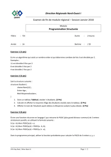 Première page : TDI 1A