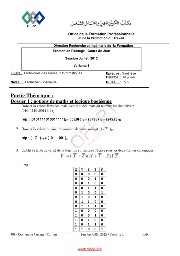 Première page : Correction d'Examen de passage 2012 - V1