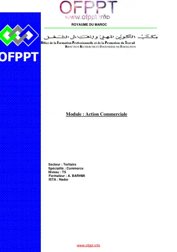 Première page : Module 9. Action commerciale - دروس التكوين المهني | Cours OFPPT Academy, Examen, EFM et offre