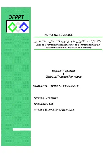 Première page : Module 19. Douane et transit - دروس التكوين المهني | Cours OFPPT Academy, Examen, EFM et offre