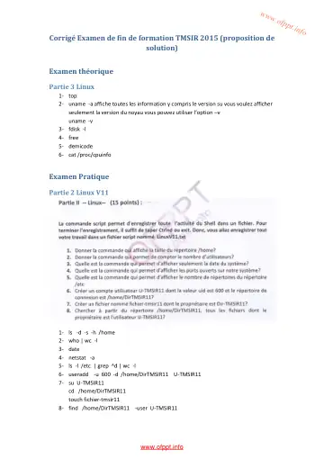 Première page : Corrigee Examen de fin de formation TMSIR 2015