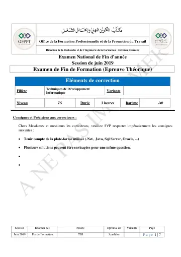 Première page : TDI FF ElementsCorrection Theorique Principale
