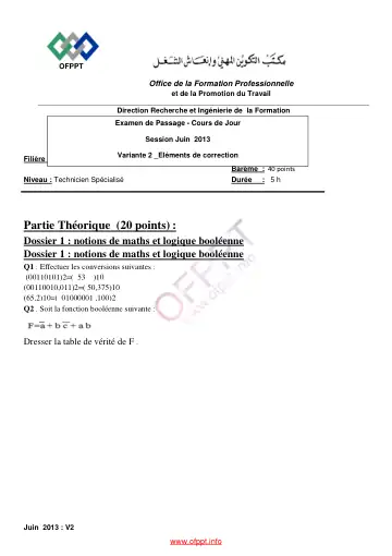 Première page : Correction d'Examen de passage 2013 - V2