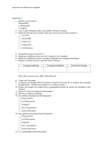 Première page : Exercices Cryptographie
