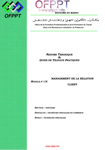 Première page : Module 13. Management de la relation client - دروس التكوين المهني | Cours OFPPT Academy, Examen, EFM et offre