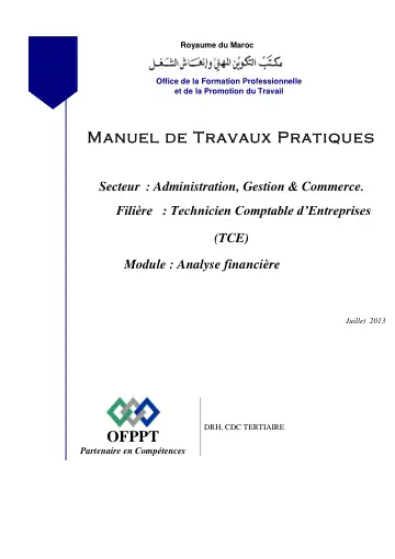 Première page : ANALYSE FINANCIERE MTP TSFC