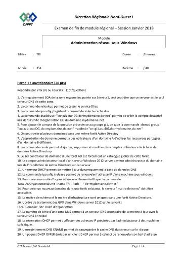 Première page : EFM régional Administration réseau sous Windows 2018 Rabat-salé