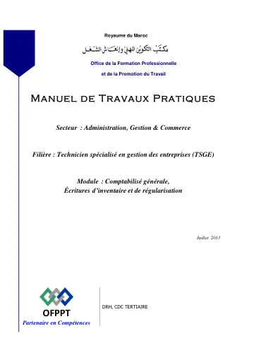 Première page : OPERATIONS INVENTAIRE ET REGULARISATION MTP TSFC