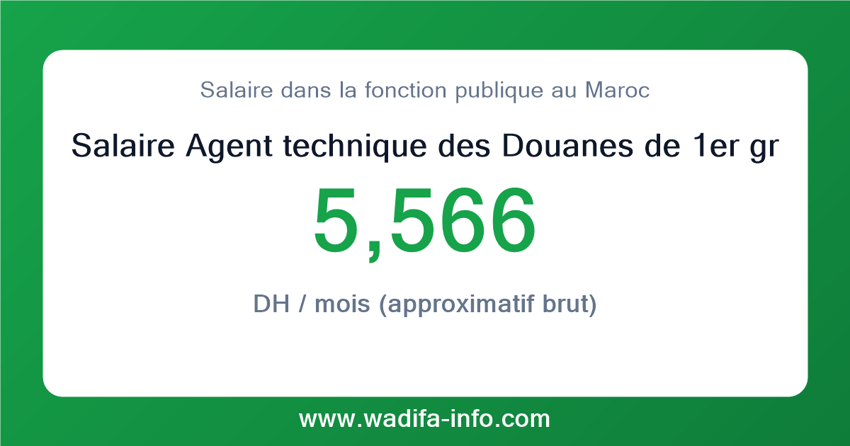 Salaire Agent technique des Douanes de 1er grade au Maroc 2026 — grille officielle de la fonction publique