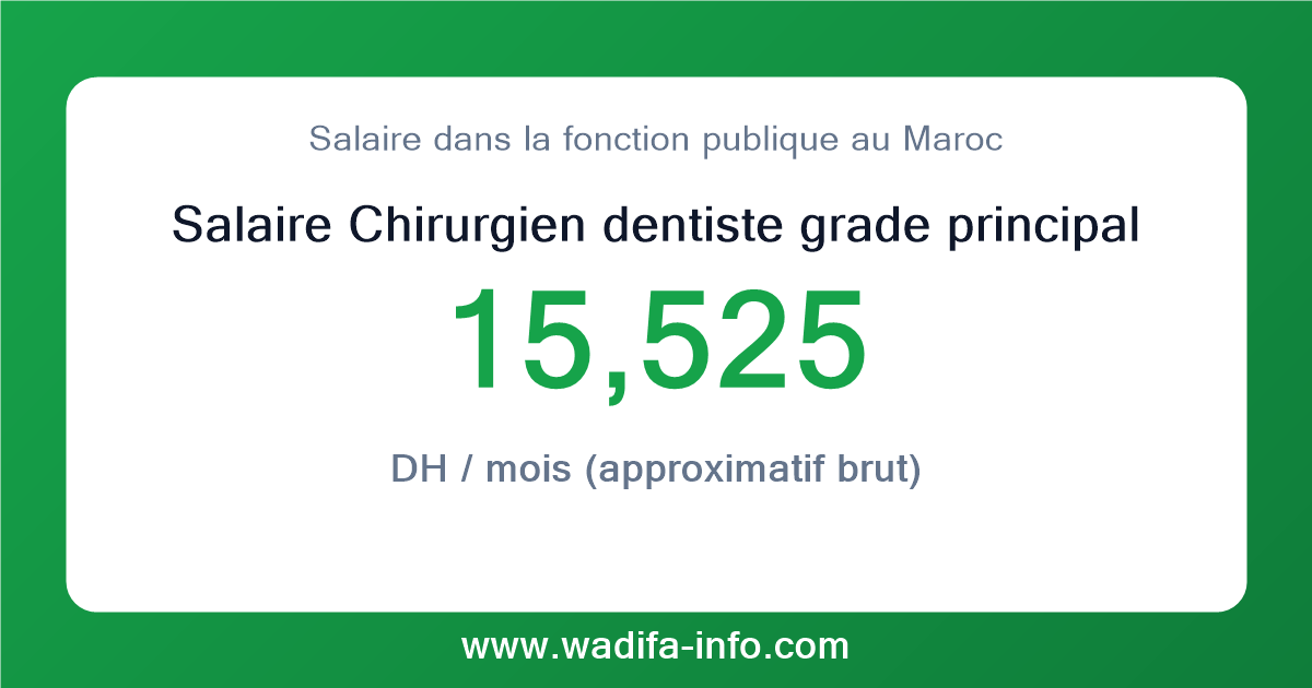 Salaire Chirurgien dentiste grade principal au Maroc 2026 — grille officielle de la fonction publique