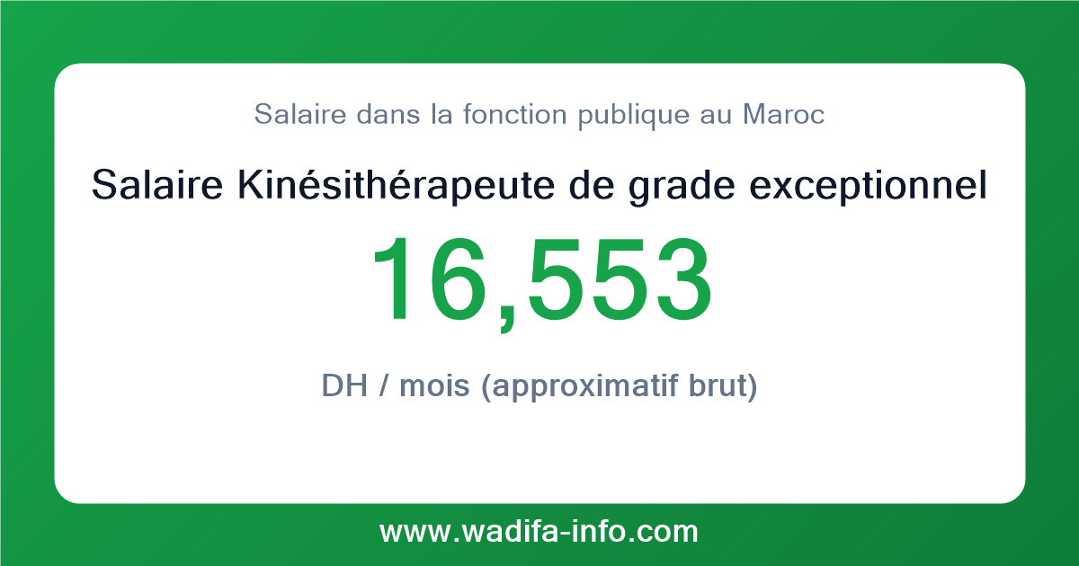 Salaire Kinésithérapeute de grade exceptionnel au Maroc 2026 — grille officielle de la fonction publique