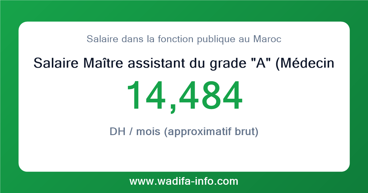 Salaire Maître assistant du grade "A" (Médecine et Pharmacie) au Maroc 2026 — grille officielle de la fonction publique