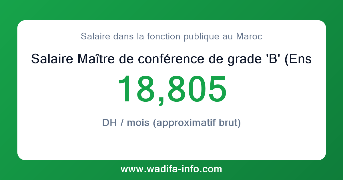 Salaire Maître de conférence de grade 'B' (Enseignants chercheurs des établissements d'enseignement supérieur ne relevant pas des universités) au Maroc 2026 — grille officielle de la fonction publique