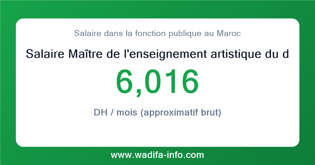 Salaire Maître de l'enseignement artistique du deuxiéme grade (Personnel d'inspection et d'enseignement artistique exerçant d'autres fonctions) au Maroc 2026 — grille officielle de la fonction publique