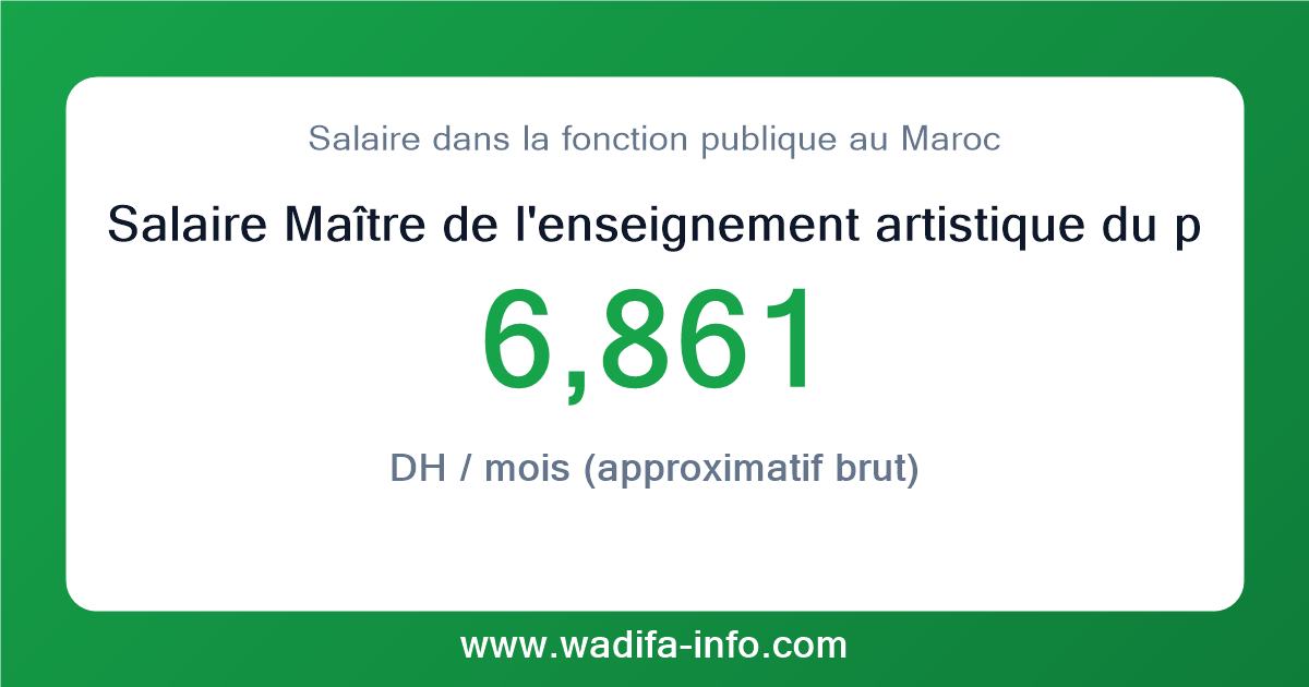 Salaire Maître de l'enseignement artistique du premier grade (Personnel d'inspection et d'enseignement artistique exerçant d'autres fonctions) au Maroc 2026 — grille officielle de la fonction publique
