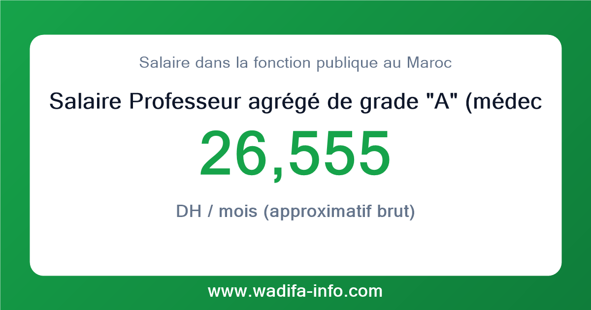 Salaire Professeur agrégé de grade "A" (médecine et pharmacie) au Maroc 2026 — grille officielle de la fonction publique