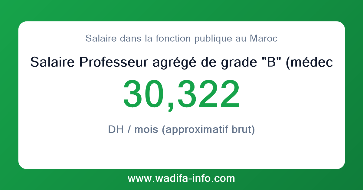 Salaire Professeur agrégé de grade "B" (médecine et pharmacie) au Maroc 2026 — grille officielle de la fonction publique