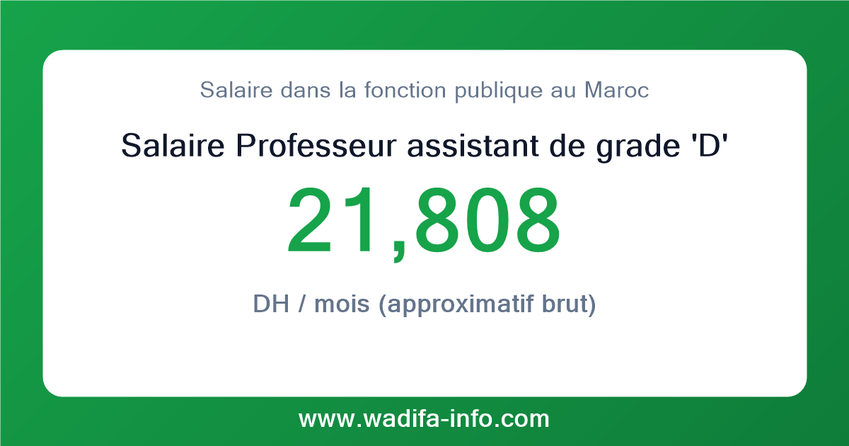 Salaire Professeur assistant de grade 'D' au Maroc 2026 — grille officielle de la fonction publique