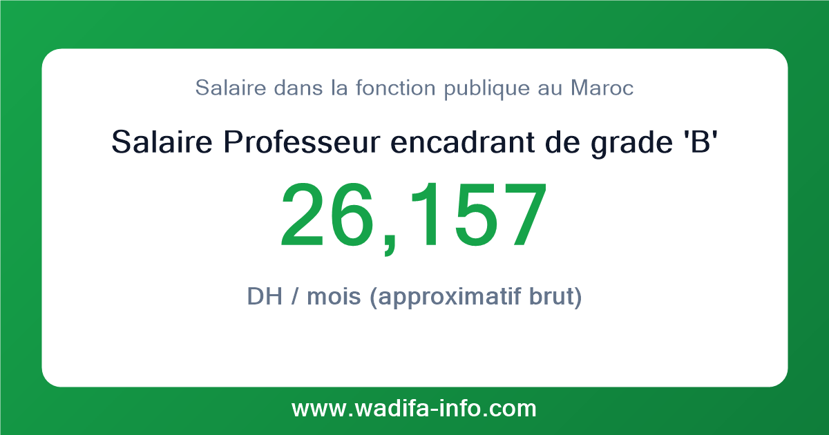 Salaire Professeur encadrant de grade 'B' au Maroc 2026 — grille officielle de la fonction publique