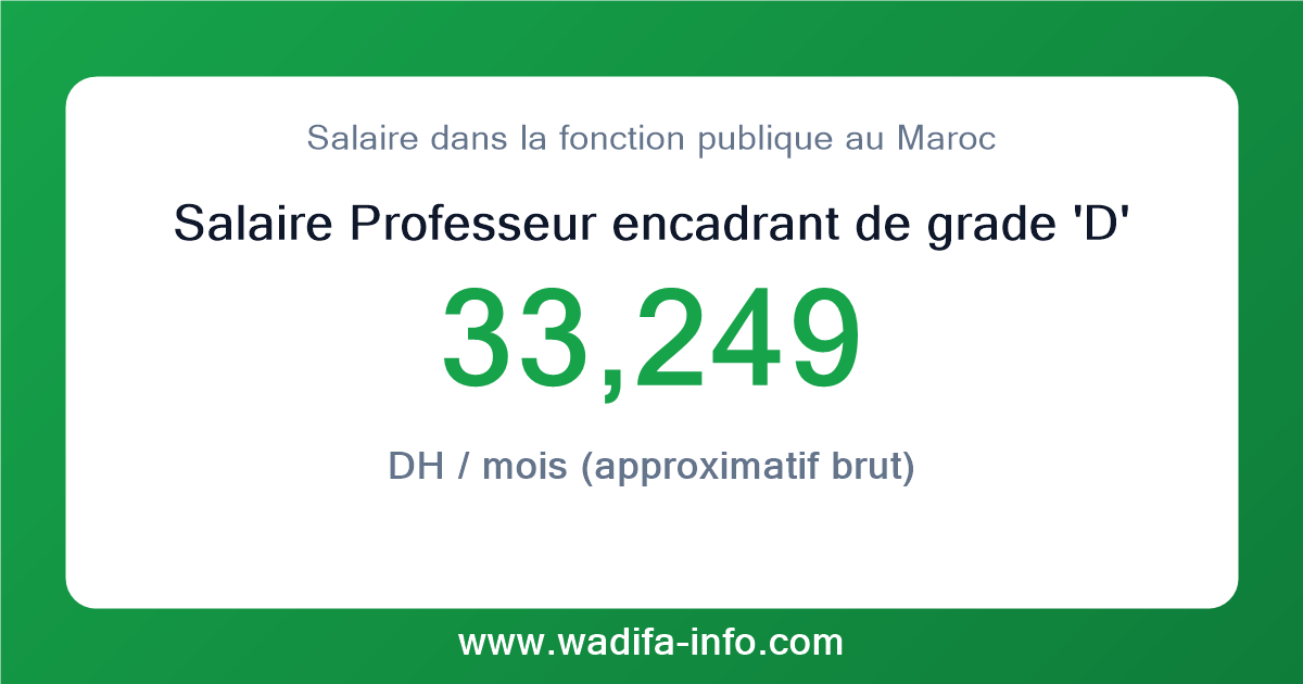 Salaire Professeur encadrant de grade 'D' au Maroc 2026 — grille officielle de la fonction publique