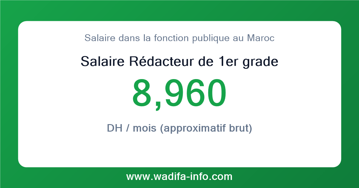 Salaire Rédacteur de 1er grade au Maroc 2026 — grille officielle de la fonction publique