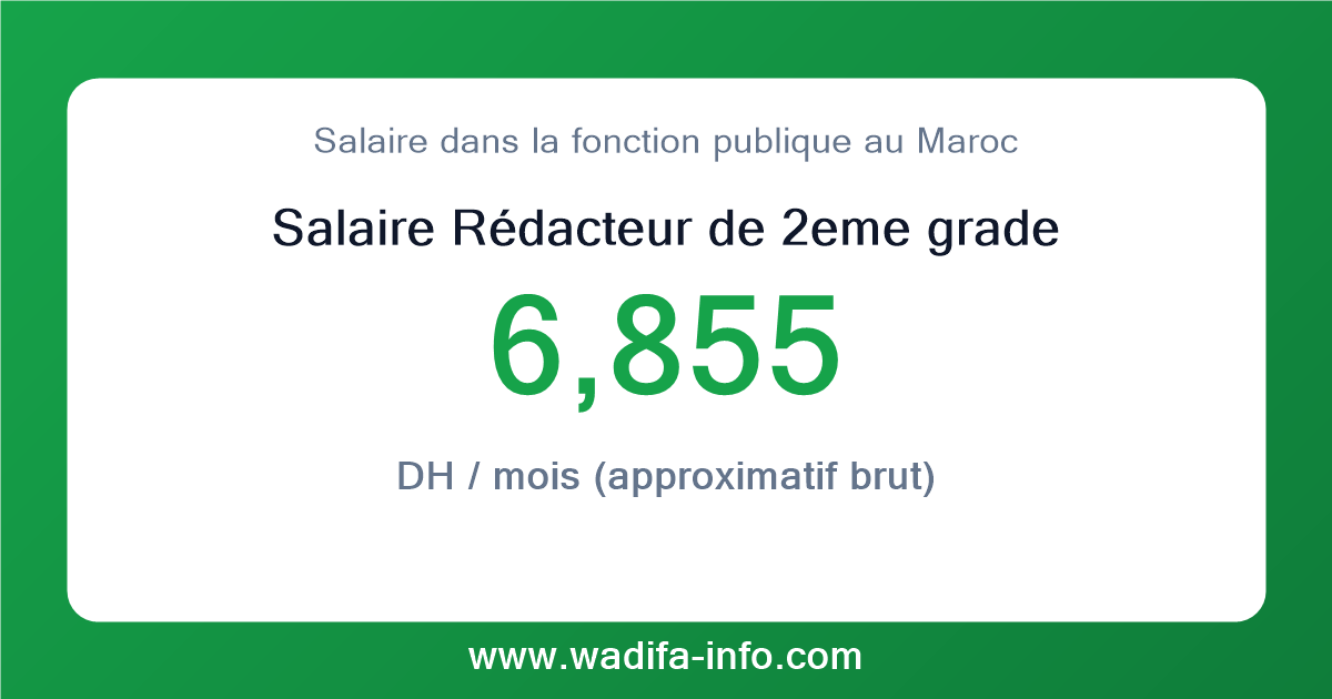 Salaire Rédacteur de 2eme grade au Maroc 2026 — grille officielle de la fonction publique
