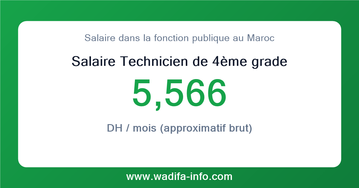 Salaire Technicien de 4ème grade au Maroc 2026 — grille officielle de la fonction publique