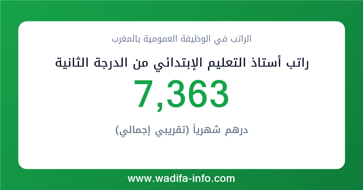 راتب أستاذ التعليم الإبتدائي من الدرجة الثانية في المغرب 2026 — شبكة الأجور والتعويضات بالوظيفة العمومية