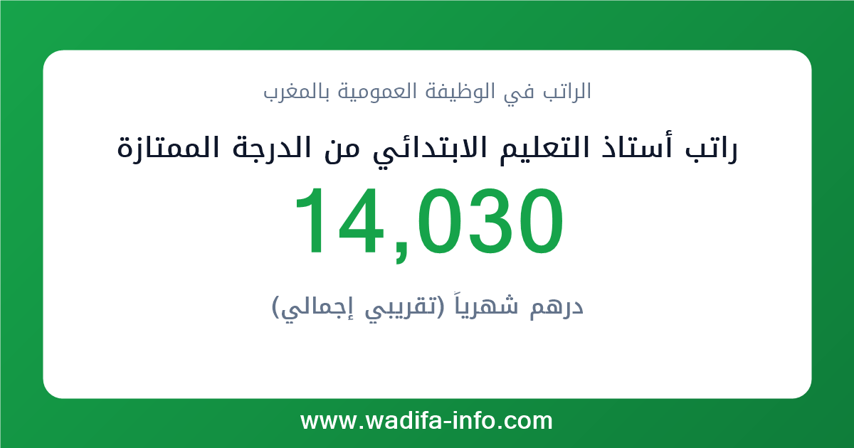 راتب أستاذ التعليم الابتدائي من الدرجة الممتازة في المغرب 2026 — شبكة الأجور والتعويضات بالوظيفة العمومية