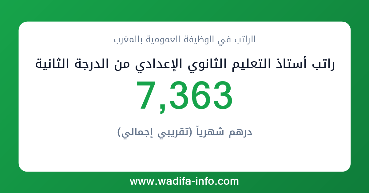 راتب أستاذ التعليم الثانوي الإعدادي من الدرجة الثانية في المغرب 2026 — شبكة الأجور والتعويضات بالوظيفة العمومية