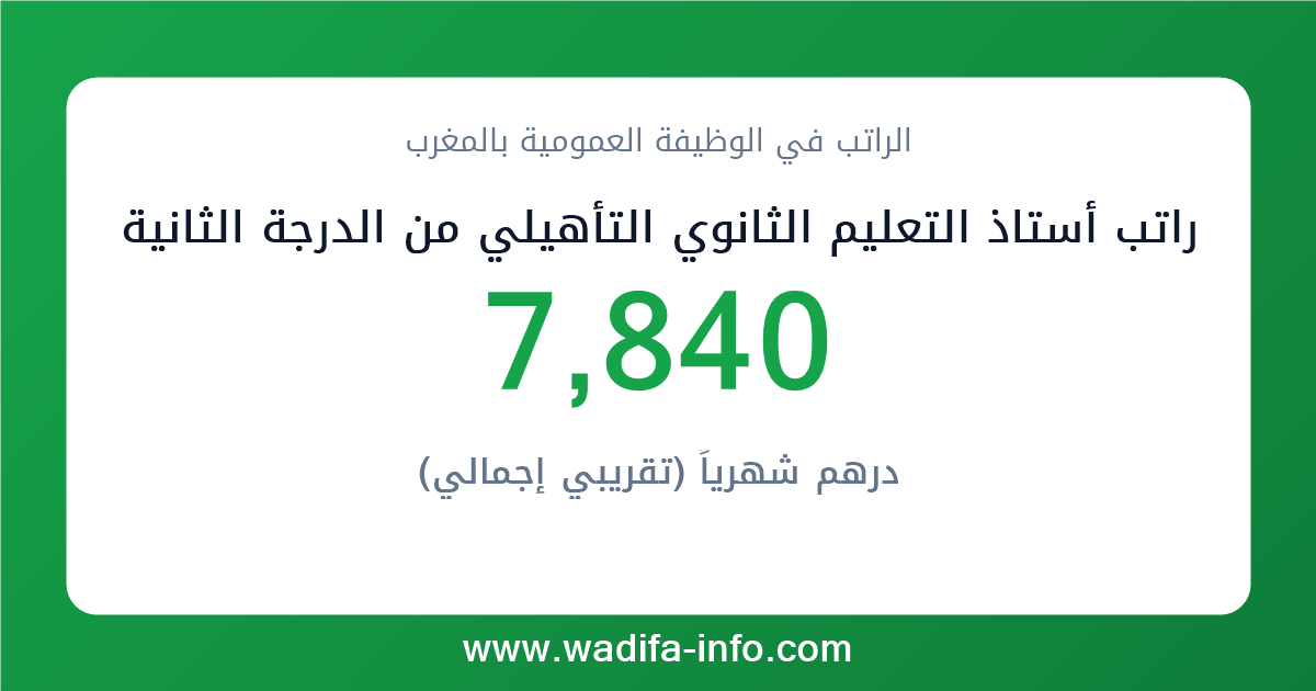 راتب أستاذ التعليم الثانوي التأهيلي من الدرجة الثانية في المغرب 2026 — شبكة الأجور والتعويضات بالوظيفة العمومية