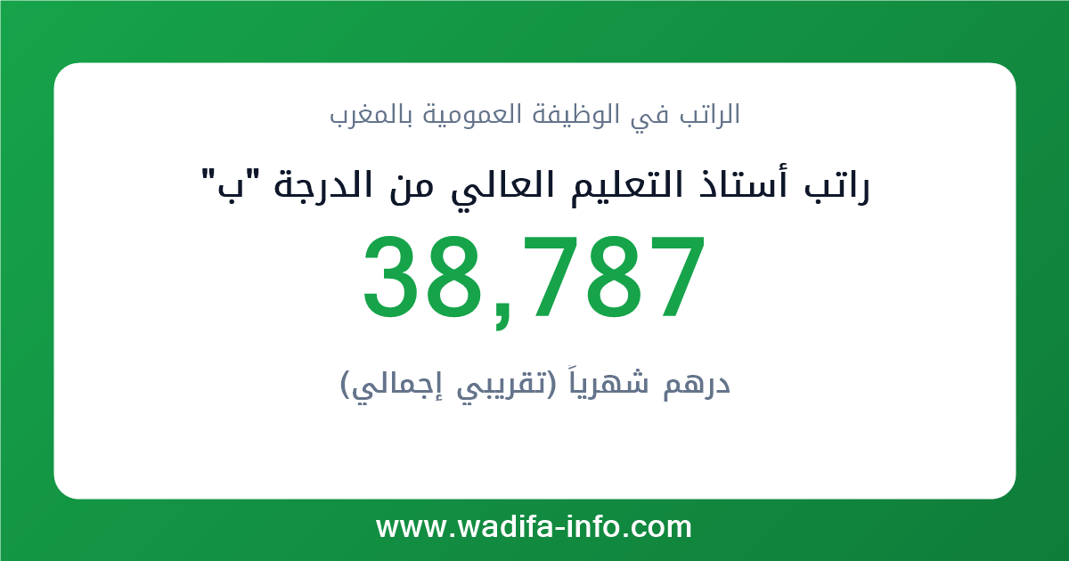 راتب أستاذ التعليم العالي من الدرجة "ب" في المغرب 2026 — شبكة الأجور والتعويضات بالوظيفة العمومية